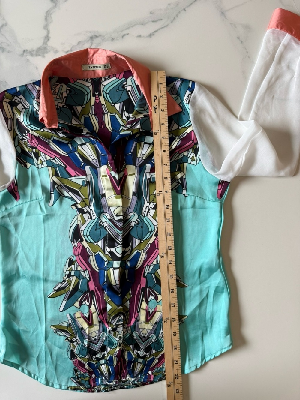 Lightweight Multicolor Geometric Print Button-Up Blouse by Zytonhin. 6 - Picture 5 of 9